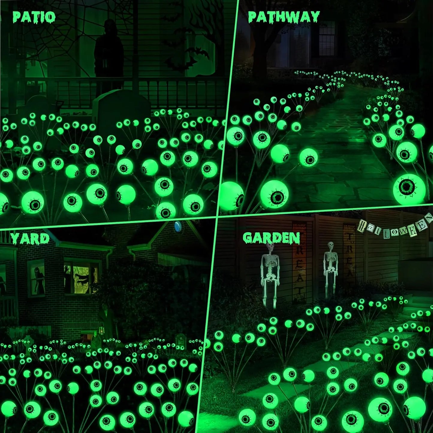 Brizlabs Solar Halloween Lights, 2 Pack 12 LED 2 Modes Halloween Eyeball Lights, Outdoor Pathway Light, Swaying Eye Firefly Walkway Lighting, Green Solar Lighting for Path Yard Garden Lawn,Dorm Essentials,Home Decor,Home Essentials,Camping Essentials