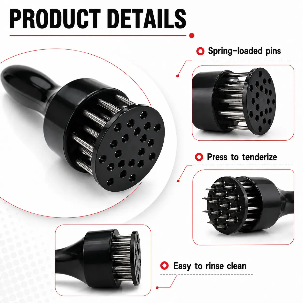 Stainless Steel Needle Meat Tenderizer Tool - Kitchen Utensil for Steak, Chicken, Pork, Faster Marinating & Juicier Meat