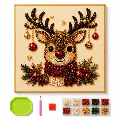 【8*8Inch】Frameless 3D Beaded Christmas Pearl Diamond Painting, Xmas Wreath Stocking Mosaic Art, Stress Relief DIY Home Wall Decoration