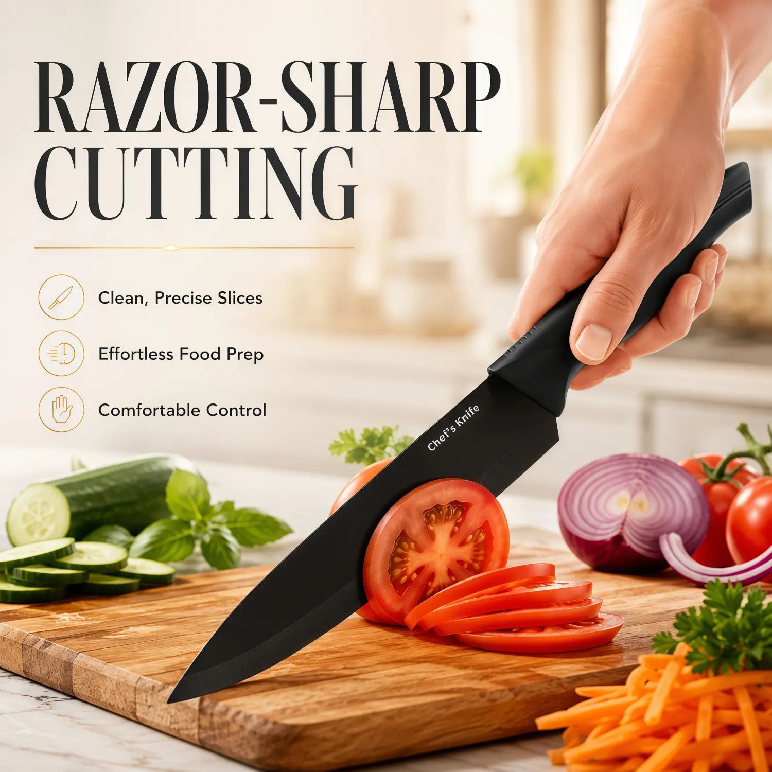 14-Piece Self-Sharpening Stainless Steel Knife Set for Home Kitchen, Black Knives with Storage Block, Built-In Sharpener, ABS Ergonomic Anti-Slip Handles, Dishwasher Safe for Slicing and Cutting Sohochic