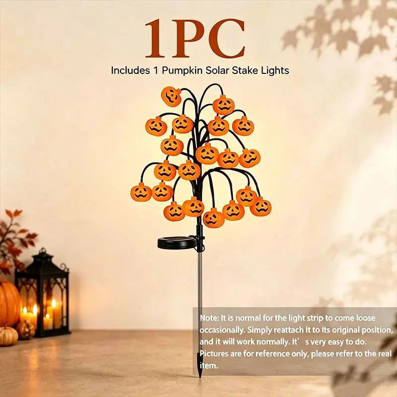 Solar Pumpkin Stake Lights, 20‑Head Halloween Garden Lights with 8Lighting Modes & Auto On/Off, Solar‑Operated Pumpkin Accent Lights, Festive Spooky Season Decor, Ideal for Yard Lawn Path, Fall Festival & Halloween Backyard Party Decors
