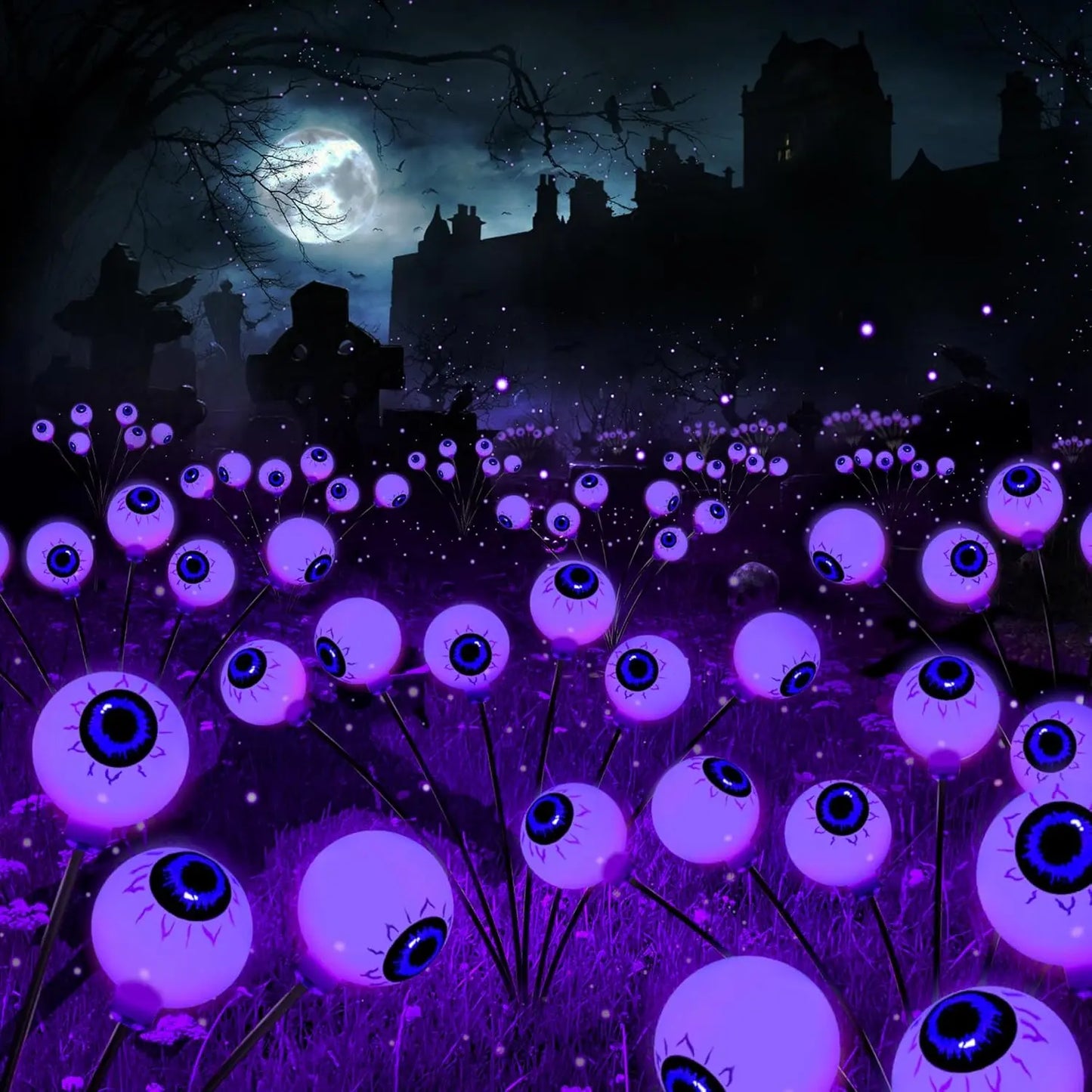 Brizlabs Solar Halloween Lights, 2 Pack 12 LED 2 Modes Halloween Eyeball Lights, Outdoor Pathway Light, Swaying Eye Firefly Walkway Lighting, Green Solar Lighting for Path Yard Garden Lawn,Dorm Essentials,Home Decor,Home Essentials,Camping Essentials