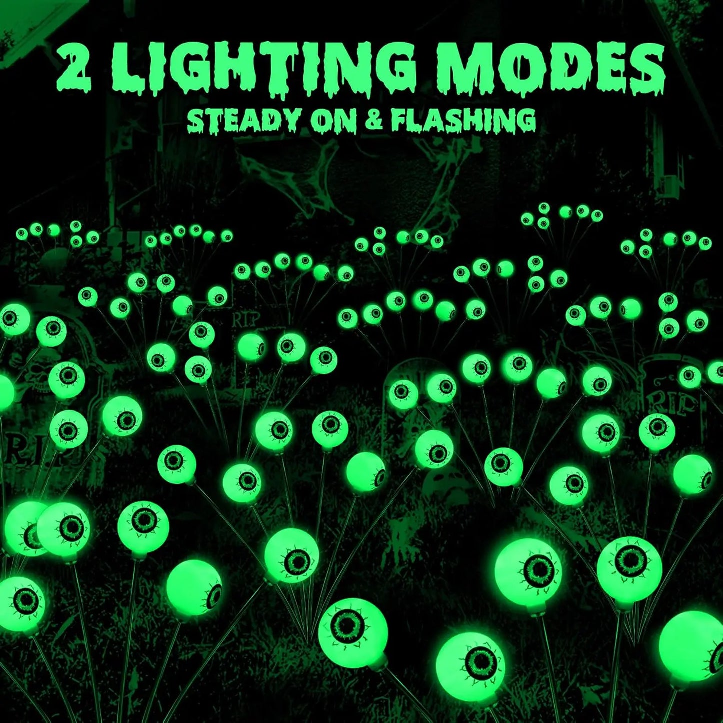 Brizlabs Solar Halloween Lights, 2 Pack 12 LED 2 Modes Halloween Eyeball Lights, Outdoor Pathway Light, Swaying Eye Firefly Walkway Lighting, Green Solar Lighting for Path Yard Garden Lawn,Dorm Essentials,Home Decor,Home Essentials,Camping Essentials