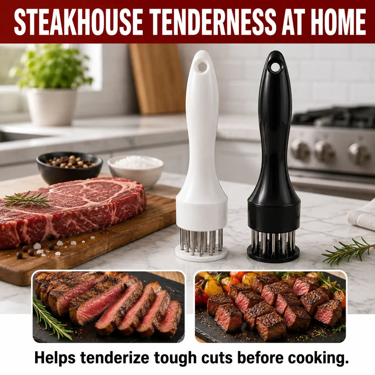 Stainless Steel Needle Meat Tenderizer Tool - Kitchen Utensil for Steak, Chicken, Pork, Faster Marinating & Juicier Meat