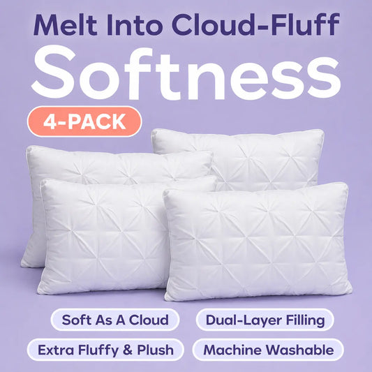 Mellow Sleep | Ploof Pillow (4-Pack) – Extra-Fluffy Dual-Layer Pillow, Cloud-Like Soft Plush Bed Pillow with Breathable Support, Never Flat, Neck-Cradling Comfort for Side, Back & Stomach Sleepers, Machine Washable