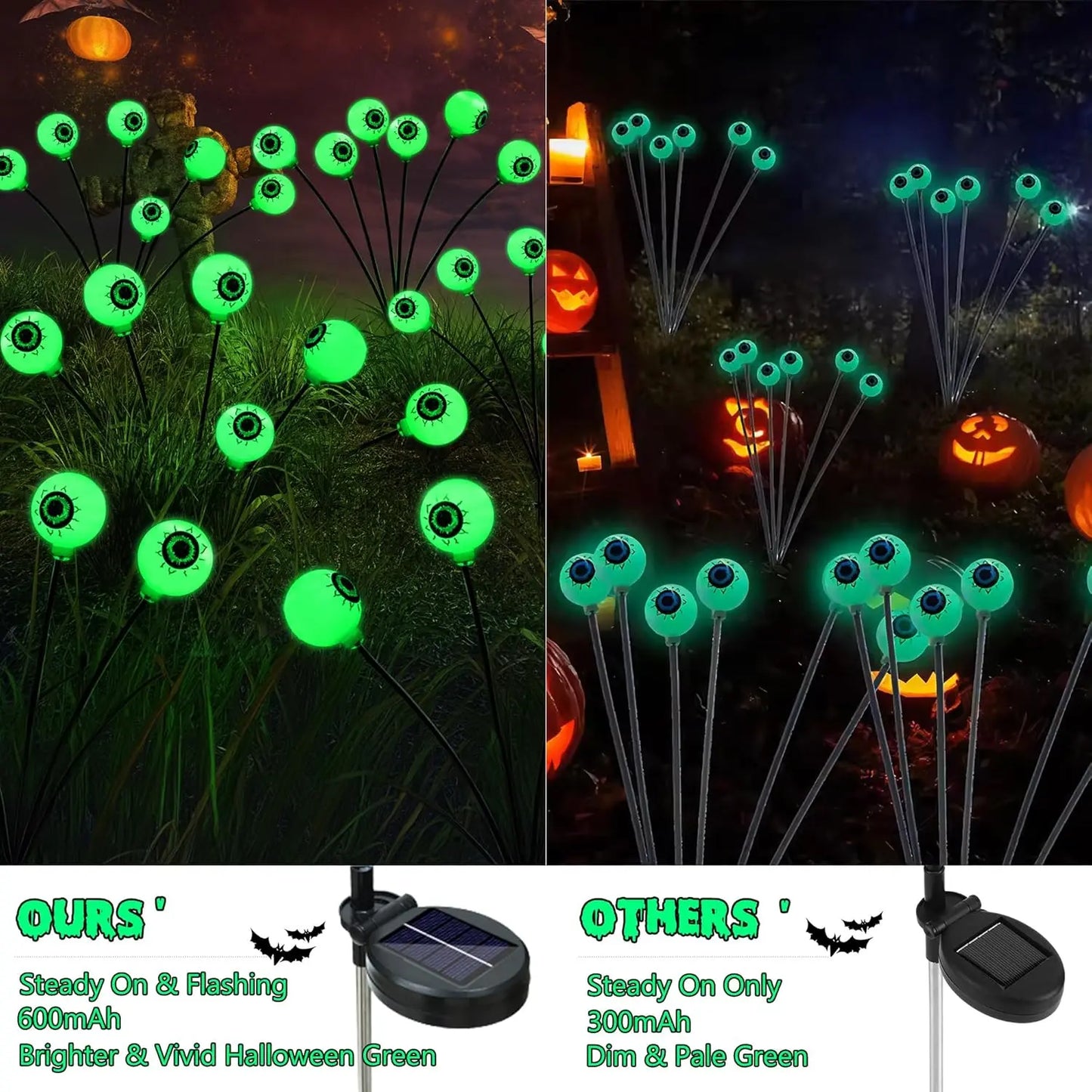 Brizlabs Solar Halloween Lights, 2 Pack 12 LED 2 Modes Halloween Eyeball Lights, Outdoor Pathway Light, Swaying Eye Firefly Walkway Lighting, Green Solar Lighting for Path Yard Garden Lawn,Dorm Essentials,Home Decor,Home Essentials,Camping Essentials
