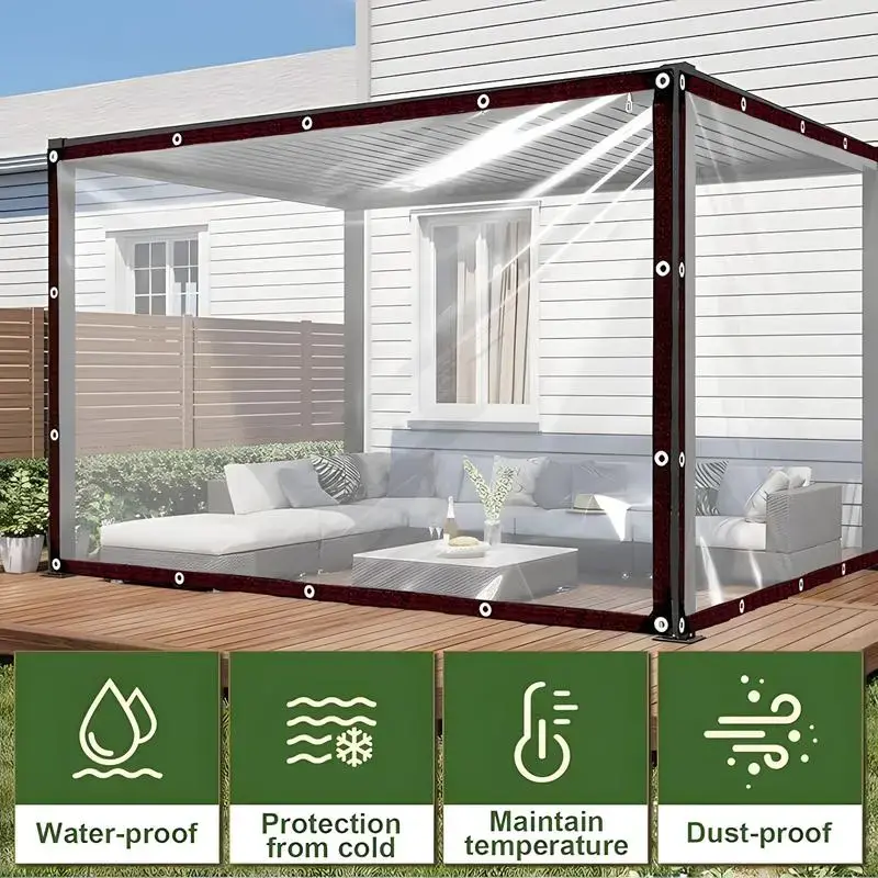 7*10FT PE Heavy-Duty Waterproof Clear Tarps with Grommets - Durable Transparent Outdoor Cover for Camping, Patios, Garden Plants