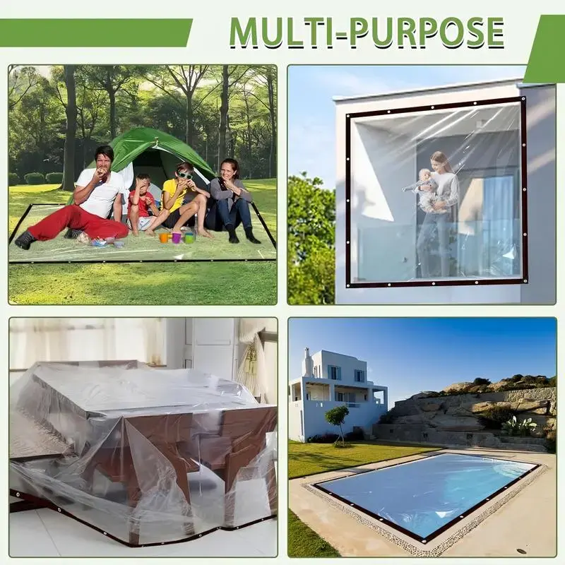 7*10FT PE Heavy-Duty Waterproof Clear Tarps with Grommets - Durable Transparent Outdoor Cover for Camping, Patios, Garden Plants