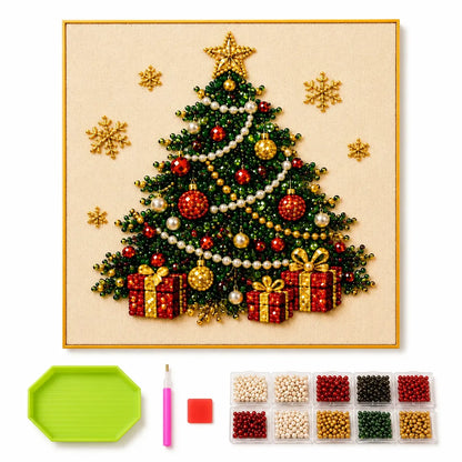 【8*8Inch】Frameless 3D Beaded Christmas Pearl Diamond Painting, Xmas Wreath Stocking Mosaic Art, Stress Relief DIY Home Wall Decoration