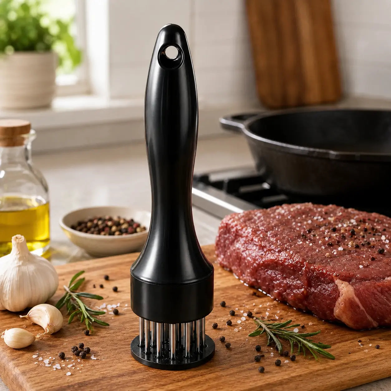 Stainless Steel Needle Meat Tenderizer Tool - Kitchen Utensil for Steak, Chicken, Pork, Faster Marinating & Juicier Meat