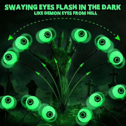 Brizlabs Solar Halloween Lights, 2 Pack 12 LED 2 Modes Halloween Eyeball Lights, Outdoor Pathway Light, Swaying Eye Firefly Walkway Lighting, Green Solar Lighting for Path Yard Garden Lawn,Dorm Essentials,Home Decor,Home Essentials,Camping Essentials