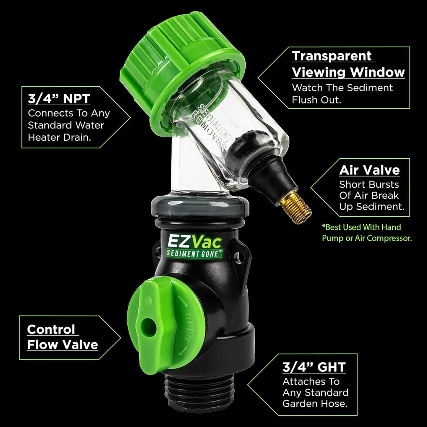 Sediment Removal Water Heater Cleaning Tool - Hand Powered Flushing Aid Small DIY Flush Kit for Gas & Electric Heaters, Heating Efficiency Boost, Garden Hose Compatibility, Small Kit