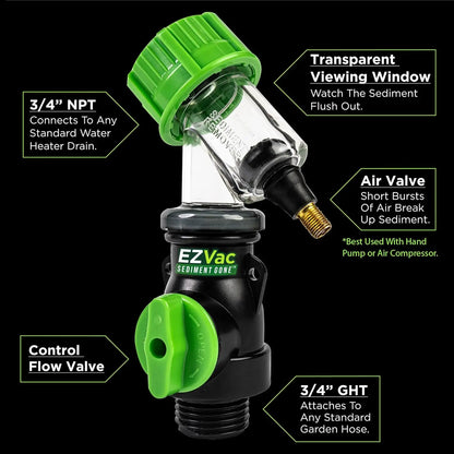 Sediment Removal Water Heater Cleaning Tool - Hand Powered Flushing Aid Small DIY Flush Kit for Gas & Electric Heaters, Heating Efficiency Boost, Garden Hose Compatibility, Small Kit