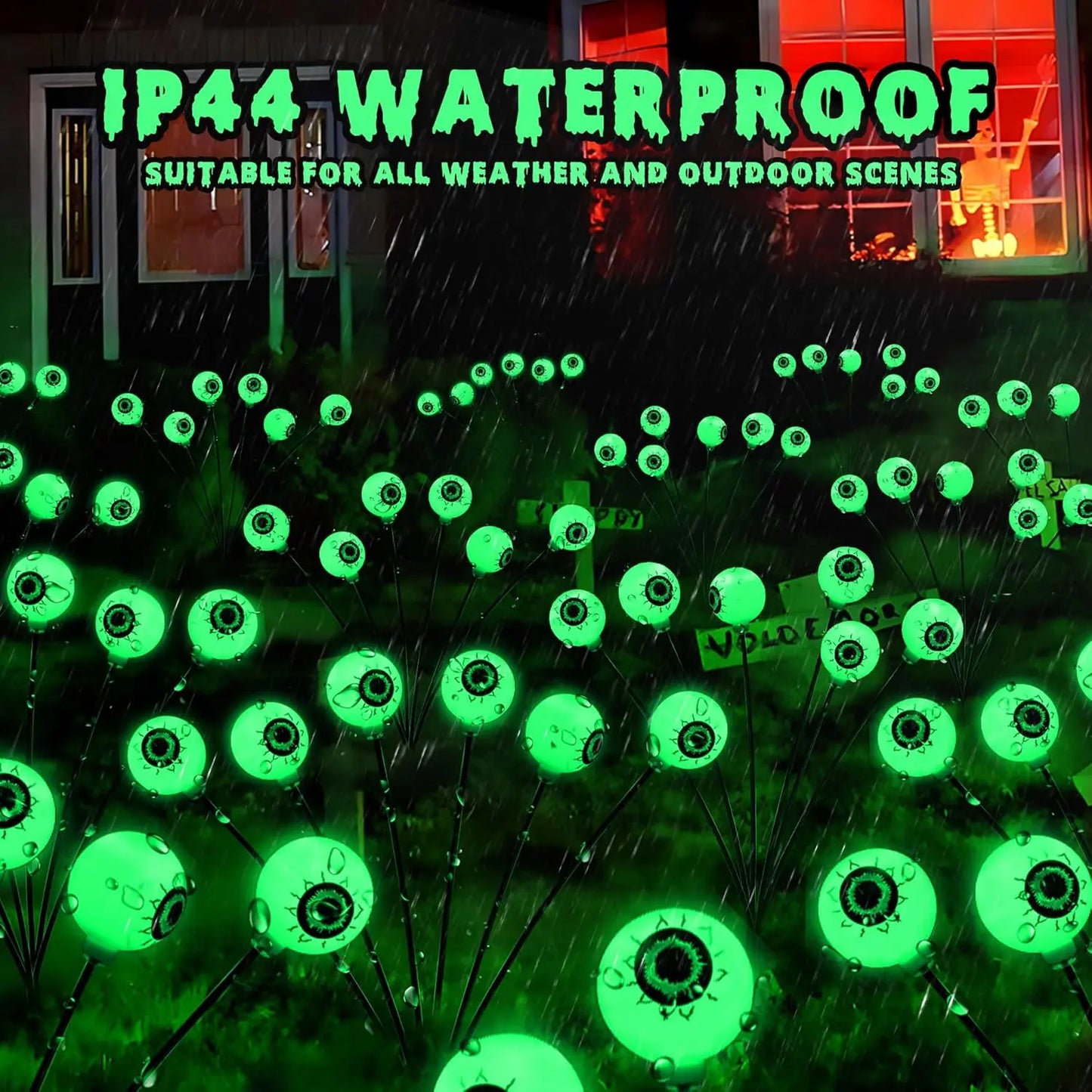 Brizlabs Solar Halloween Lights, 2 Pack 12 LED 2 Modes Halloween Eyeball Lights, Outdoor Pathway Light, Swaying Eye Firefly Walkway Lighting, Green Solar Lighting for Path Yard Garden Lawn,Dorm Essentials,Home Decor,Home Essentials,Camping Essentials