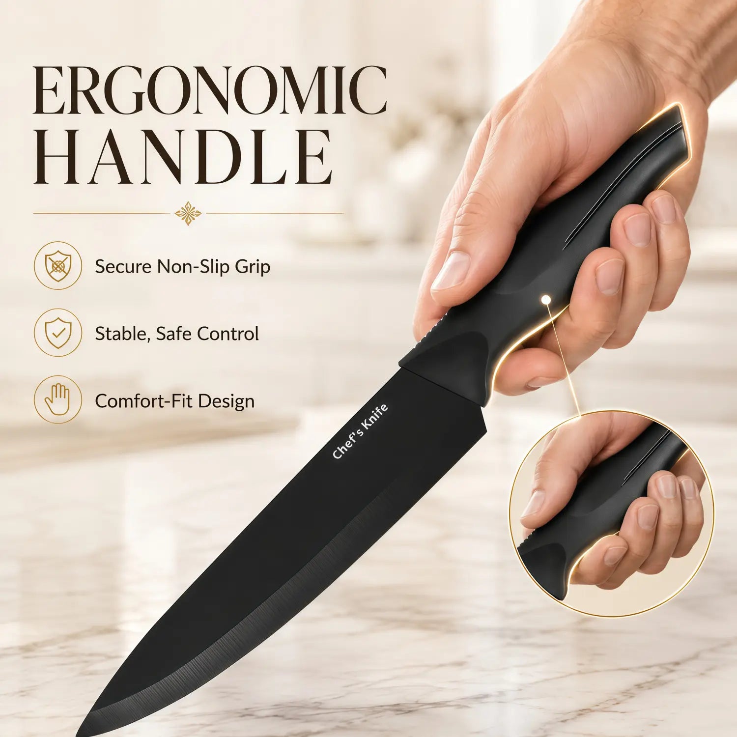 14-Piece Self-Sharpening Stainless Steel Knife Set for Home Kitchen, Black Knives with Storage Block, Built-In Sharpener, ABS Ergonomic Anti-Slip Handles, Dishwasher Safe for Slicing and Cutting Sohochic