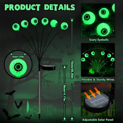 Brizlabs Solar Halloween Lights, 2 Pack 12 LED 2 Modes Halloween Eyeball Lights, Outdoor Pathway Light, Swaying Eye Firefly Walkway Lighting, Green Solar Lighting for Path Yard Garden Lawn,Dorm Essentials,Home Decor,Home Essentials,Camping Essentials