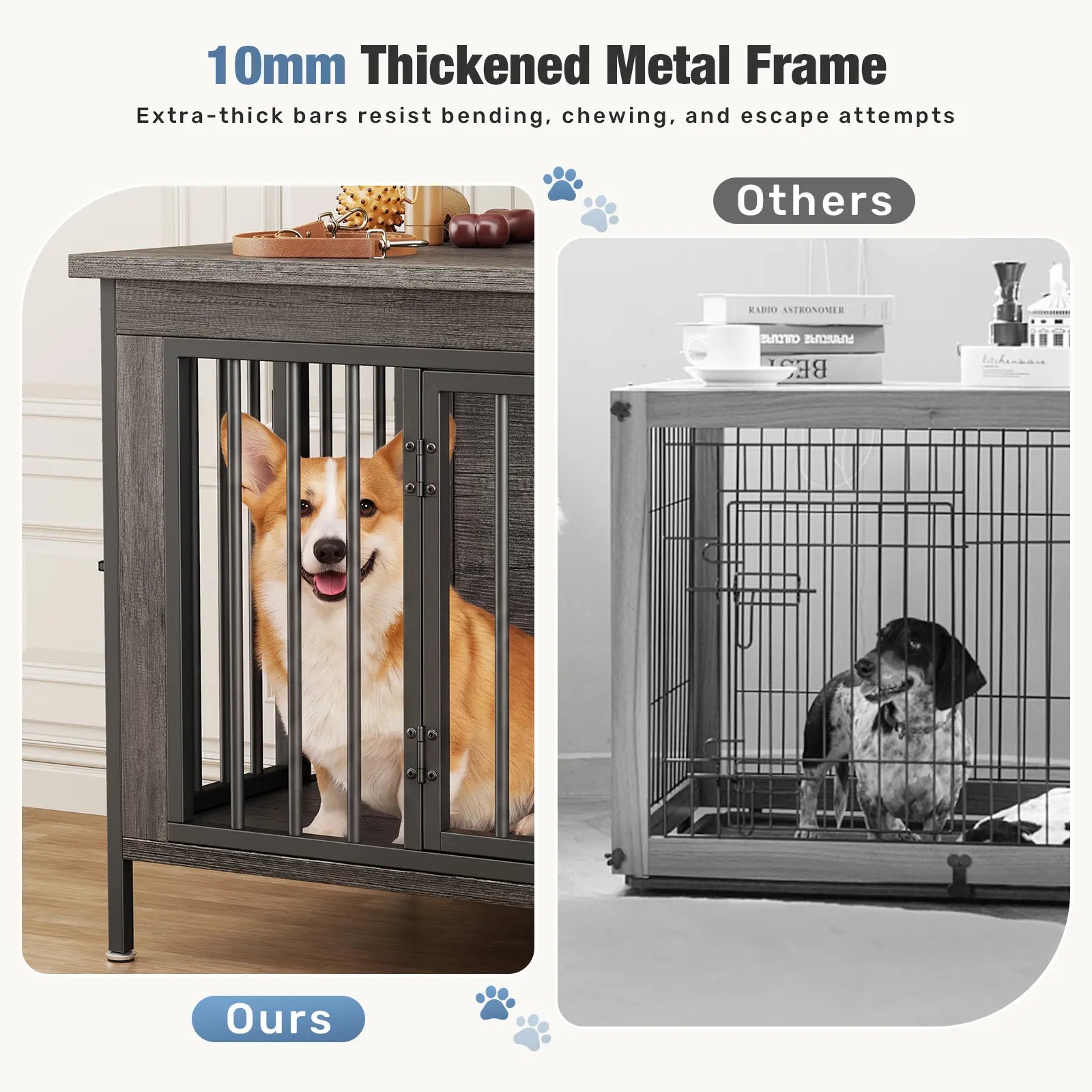 Sweetcrispy 3-In-1 Reinforced Metal & Wood Dual Crate Furniture - 2-Compartment Heavy-Duty Rustic Farmhouse Dog Kennel, TV Stand & Side Table for Living Room, Double Door Locks, 40Lb Capacity, Space Saving, 27.56" L×23.62" W×25.49" H for Small/Med Dogs