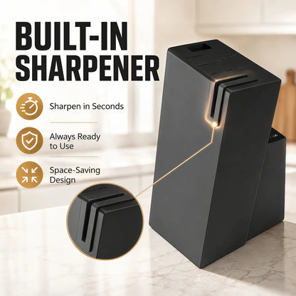 14-Piece Self-Sharpening Stainless Steel Knife Set for Home Kitchen, Black Knives with Storage Block, Built-In Sharpener, ABS Ergonomic Anti-Slip Handles, Dishwasher Safe for Slicing and Cutting Sohochic