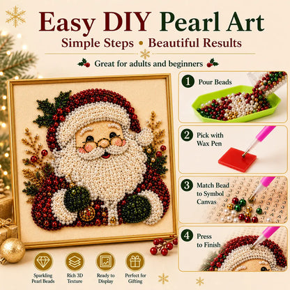 【8*8Inch】Frameless 3D Beaded Christmas Pearl Diamond Painting, Xmas Wreath Stocking Mosaic Art, Stress Relief DIY Home Wall Decoration